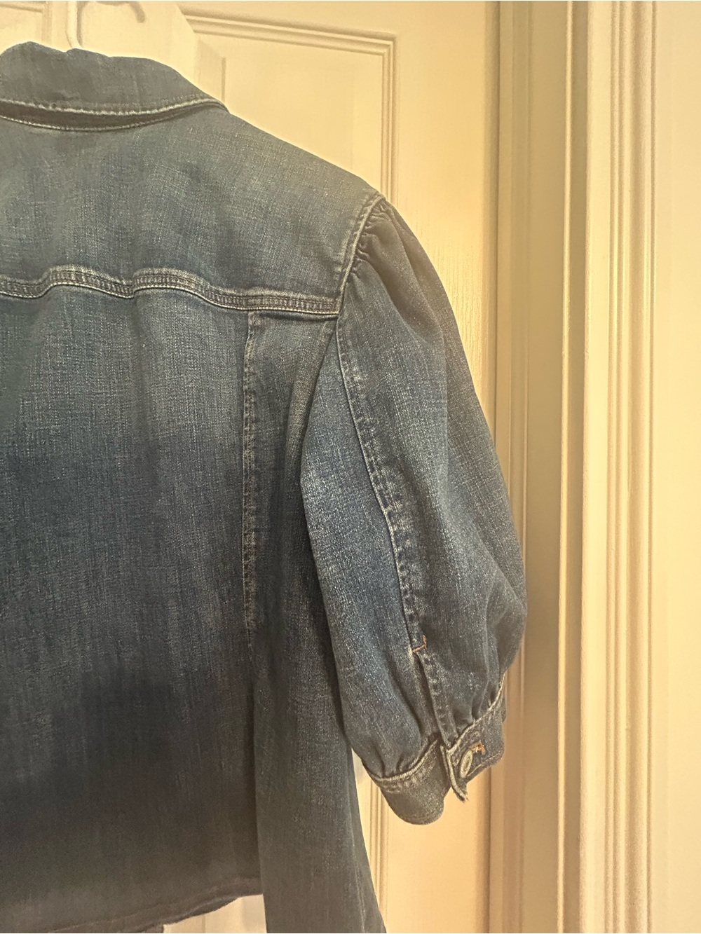 Chico's Blue Denim Jean Jacket with Puff Sleeves - Picture 9 of 12